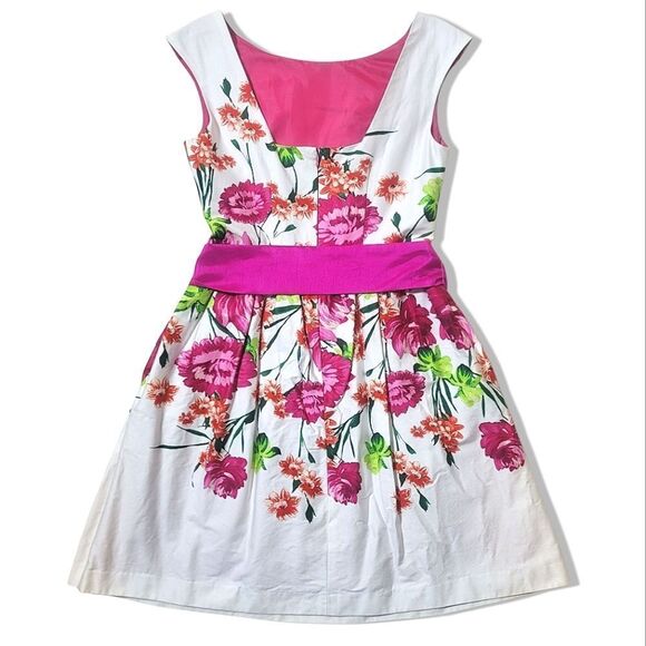 Eliza J Floral Spring Pink & White Bow Belt Scoop-Neck Dress - Picture 3 of 11
